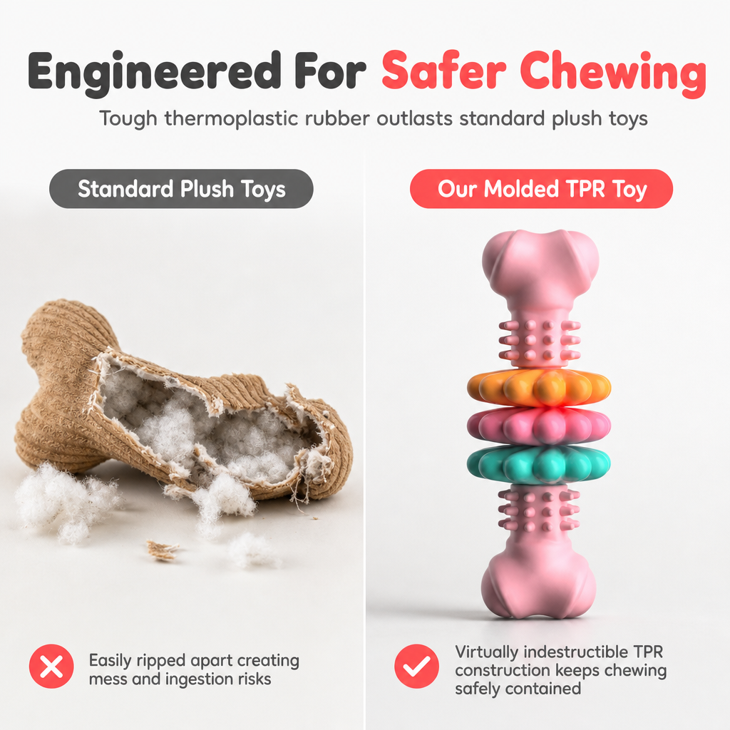 🐶 Durable TPR Textured Dog Chew Bone Toy with Rotating Play Rings 🦴