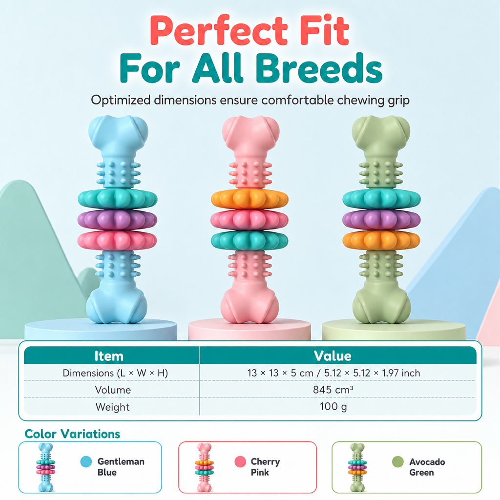 🐶 Durable TPR Textured Dog Chew Bone Toy with Rotating Play Rings 🦴