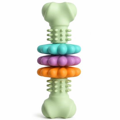 🐶 Durable TPR Textured Dog Chew Bone Toy with Rotating Play Rings 🦴