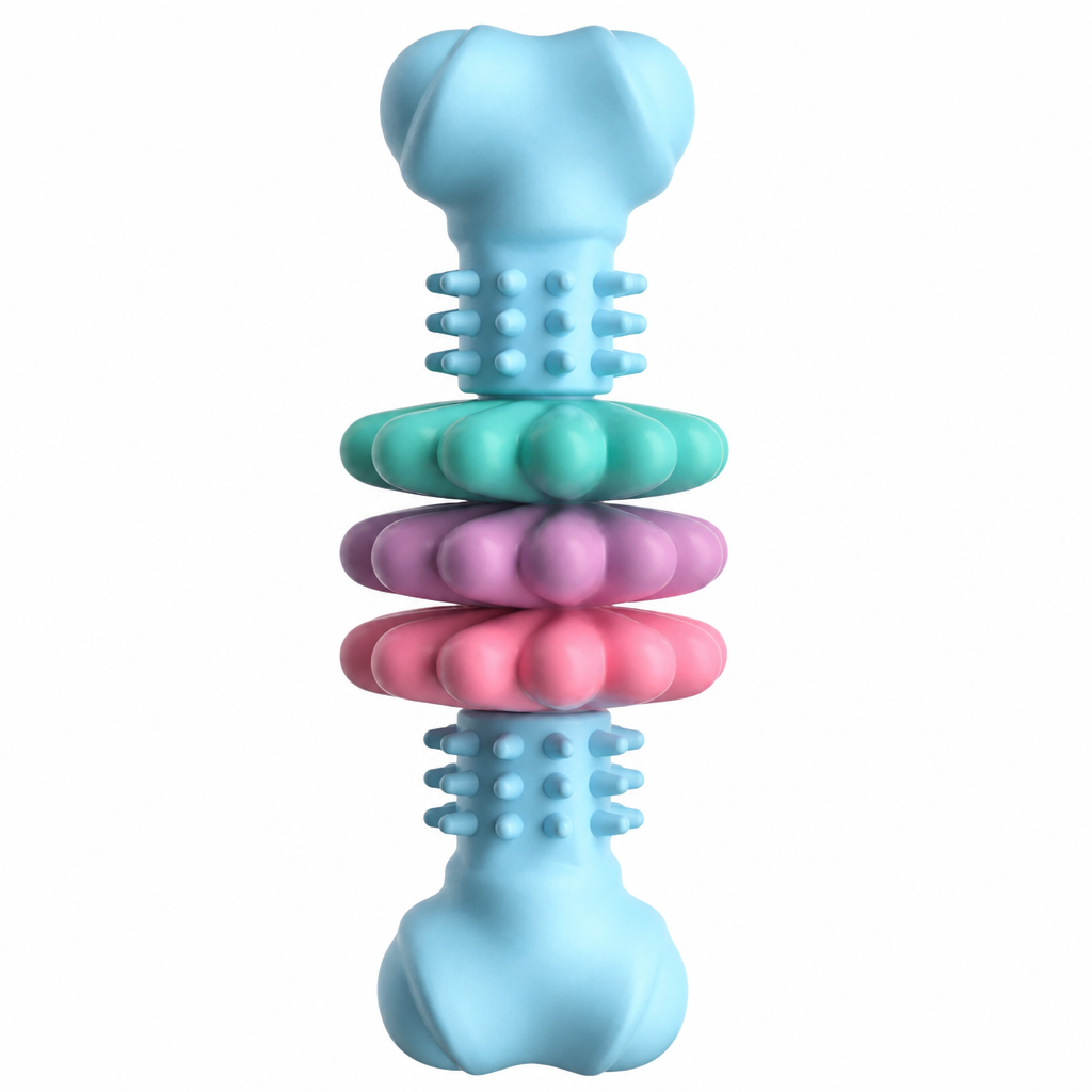 🐶 Durable TPR Textured Dog Chew Bone Toy with Rotating Play Rings 🦴