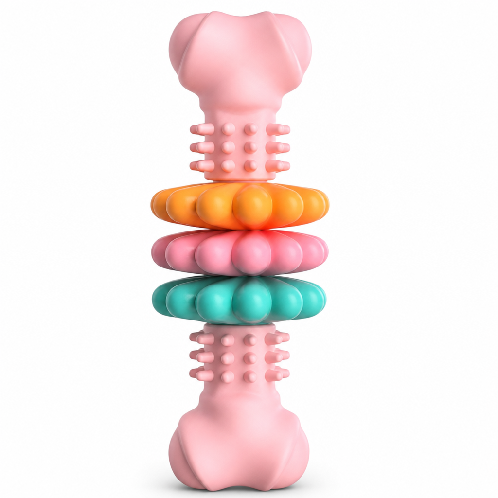 🐶 Durable TPR Textured Dog Chew Bone Toy with Rotating Play Rings 🦴