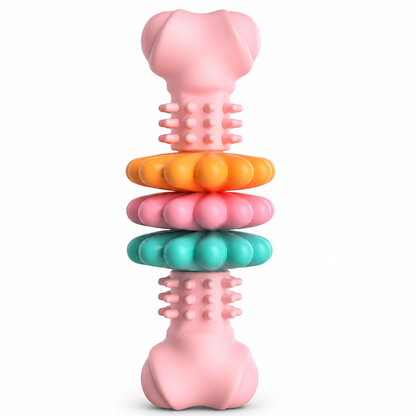 🐶 Durable TPR Textured Dog Chew Bone Toy with Rotating Play Rings 🦴