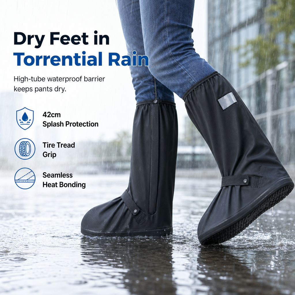 ☔ Waterproof High-Top Rain Shoe Covers (42cm) - Non-Slip & Reflective 🌧️
