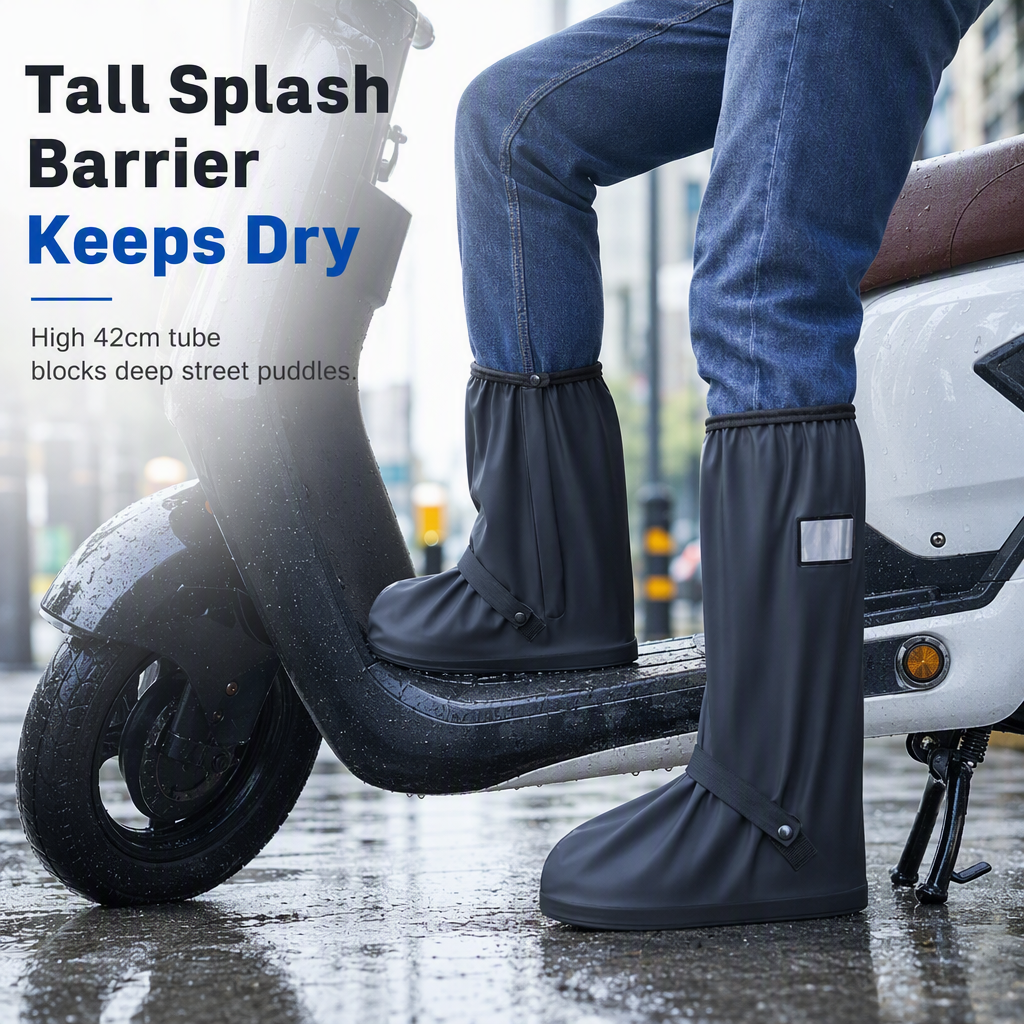 ☔ Waterproof High-Top Rain Shoe Covers (42cm) - Non-Slip & Reflective 🌧️