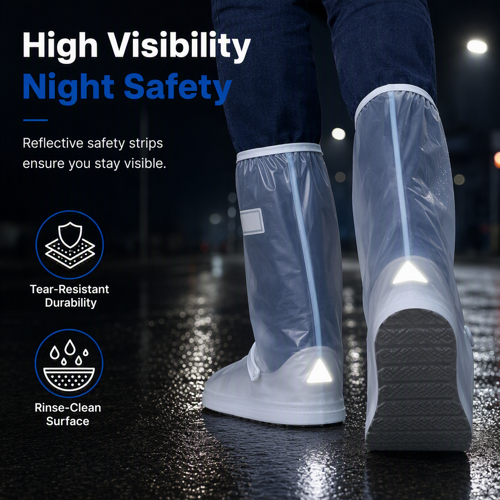 ☔ Waterproof High-Top Rain Shoe Covers (42cm) - Non-Slip & Reflective 🌧️