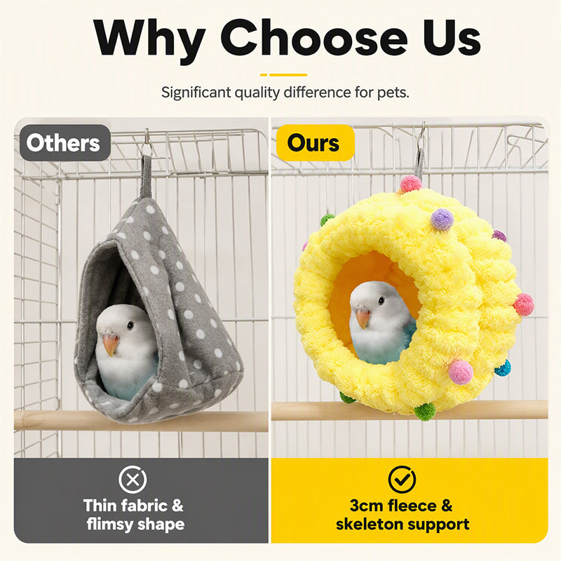 🐤 Warm Hanging Fleece Bird Bed - Soft Plush Nest Hammock for Cage ❄️