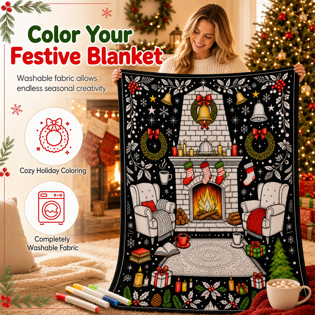 🎄 DIY Christmas Coloring Blanket – Washable Cozy Throw 🎨