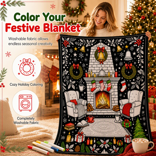 🎄 DIY Christmas Coloring Blanket – Washable Cozy Throw 🎨