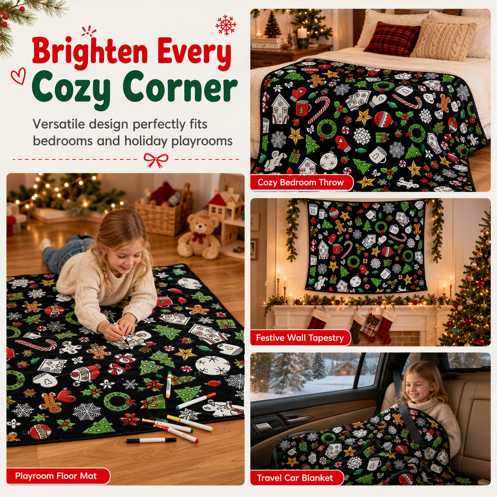 🎄 DIY Christmas Coloring Blanket – Washable Cozy Throw 🎨