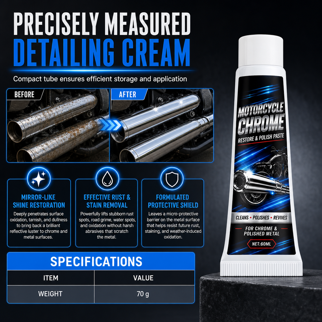 ✨ Motorcycle Chrome Polishing Paste - Metal Rust Restorer & Mirror Polish Cream 🏍️