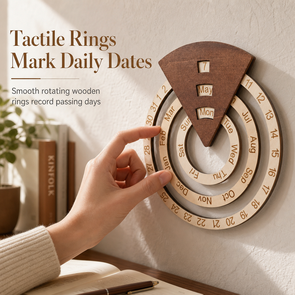 🪵 Concentric Rings Wooden Perpetual Calendar - Interactive Wall Art Decor 🗓️