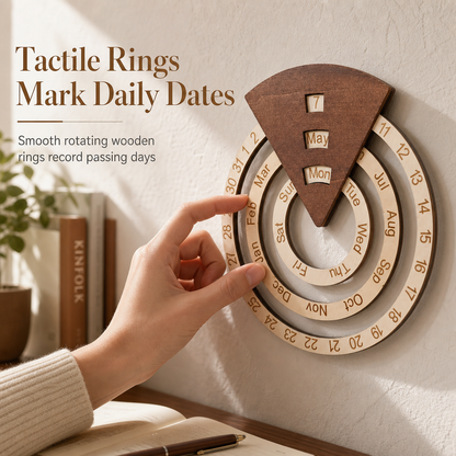 🪵 Concentric Rings Wooden Perpetual Calendar - Interactive Wall Art Decor 🗓️