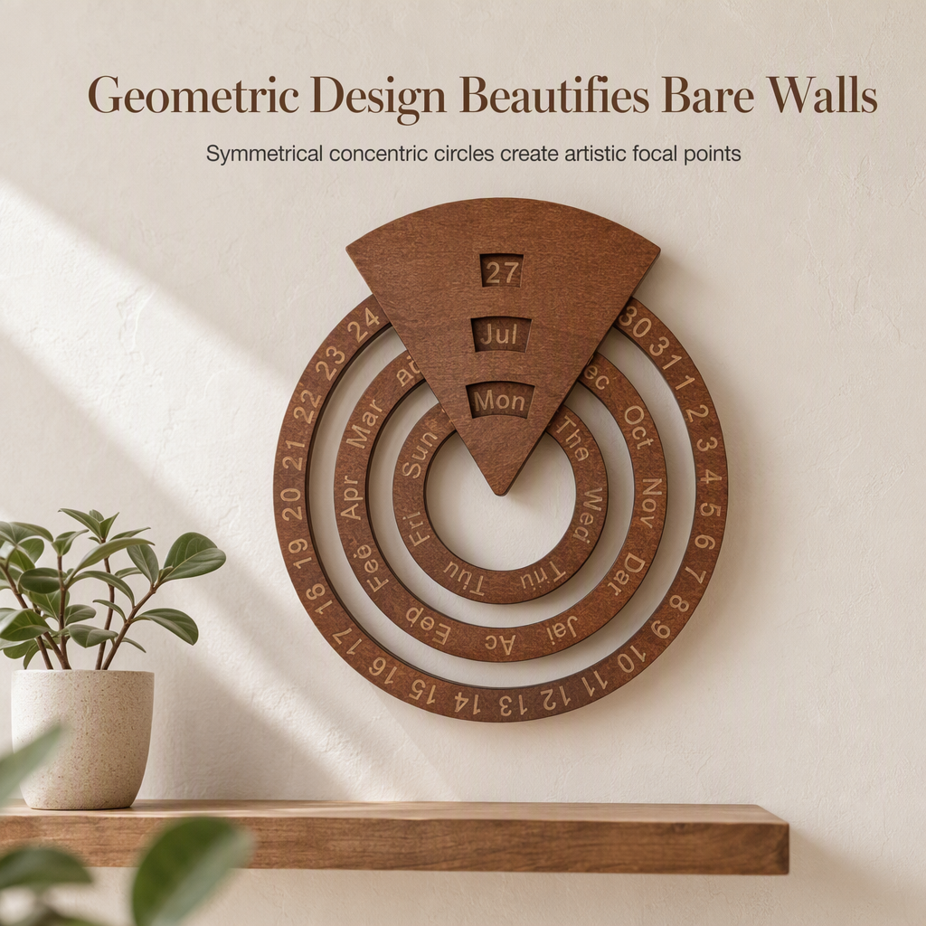🪵 Concentric Rings Wooden Perpetual Calendar - Interactive Wall Art Decor 🗓️