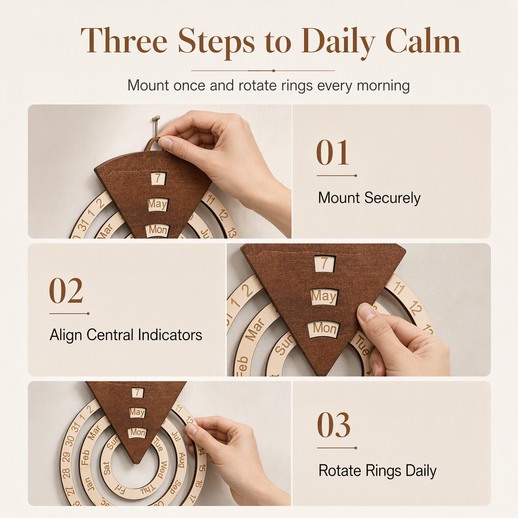 🪵 Concentric Rings Wooden Perpetual Calendar - Interactive Wall Art Decor 🗓️