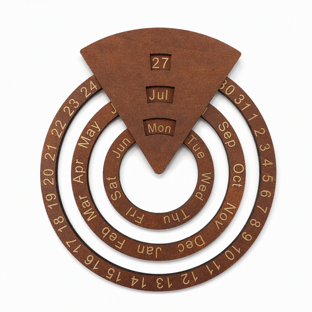 🪵 Concentric Rings Wooden Perpetual Calendar - Interactive Wall Art Decor 🗓️