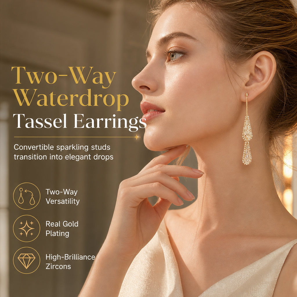 ✨ Two-Way Waterdrop Tassel Earrings - Convertible Zircon Drop Earrings 💎