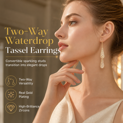 ✨ Two-Way Waterdrop Tassel Earrings - Convertible Zircon Drop Earrings 💎