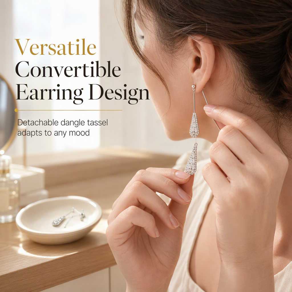 ✨ Two-Way Waterdrop Tassel Earrings - Convertible Zircon Drop Earrings 💎