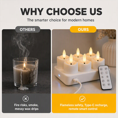 🕯️ Rechargeable Flameless LED Tealight Candles Set - Remote Control & Charging Station 🏠💚