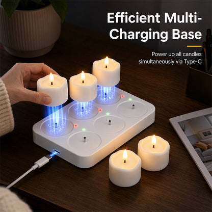 🕯️ Rechargeable Flameless LED Tealight Candles Set - Remote Control & Charging Station 🏠💚