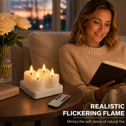 🕯️ Rechargeable Flameless LED Tealight Candles Set - Remote Control & Charging Station 🏠💚