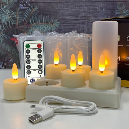 🕯️ Rechargeable Flameless LED Tealight Candles Set - Remote Control & Charging Station 🏠💚