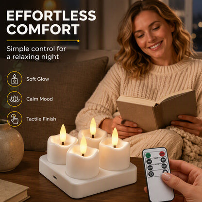 🕯️ Rechargeable Flameless LED Tealight Candles Set - Remote Control & Charging Station 🏠💚