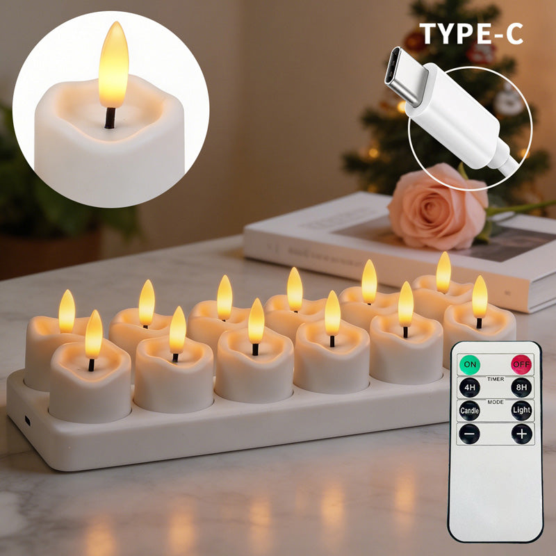 🕯️ Rechargeable Flameless LED Tealight Candles Set - Remote Control & Charging Station 🏠💚