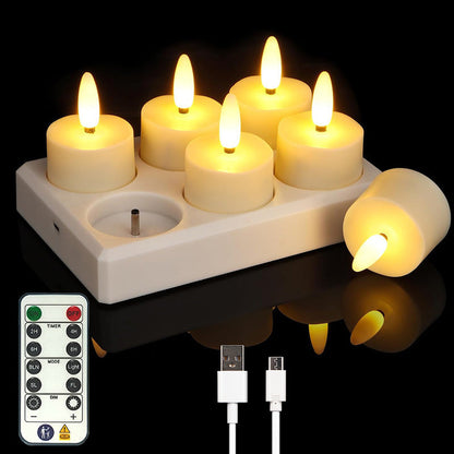 🕯️ Rechargeable Flameless LED Tealight Candles Set - Remote Control & Charging Station 🏠💚