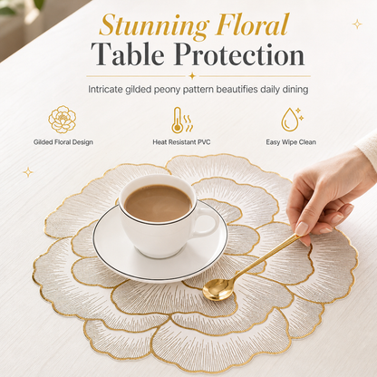 ✨ Creative Peony Floral Hollow PVC Placemat & Heat Insulation Table Mat 🍽️