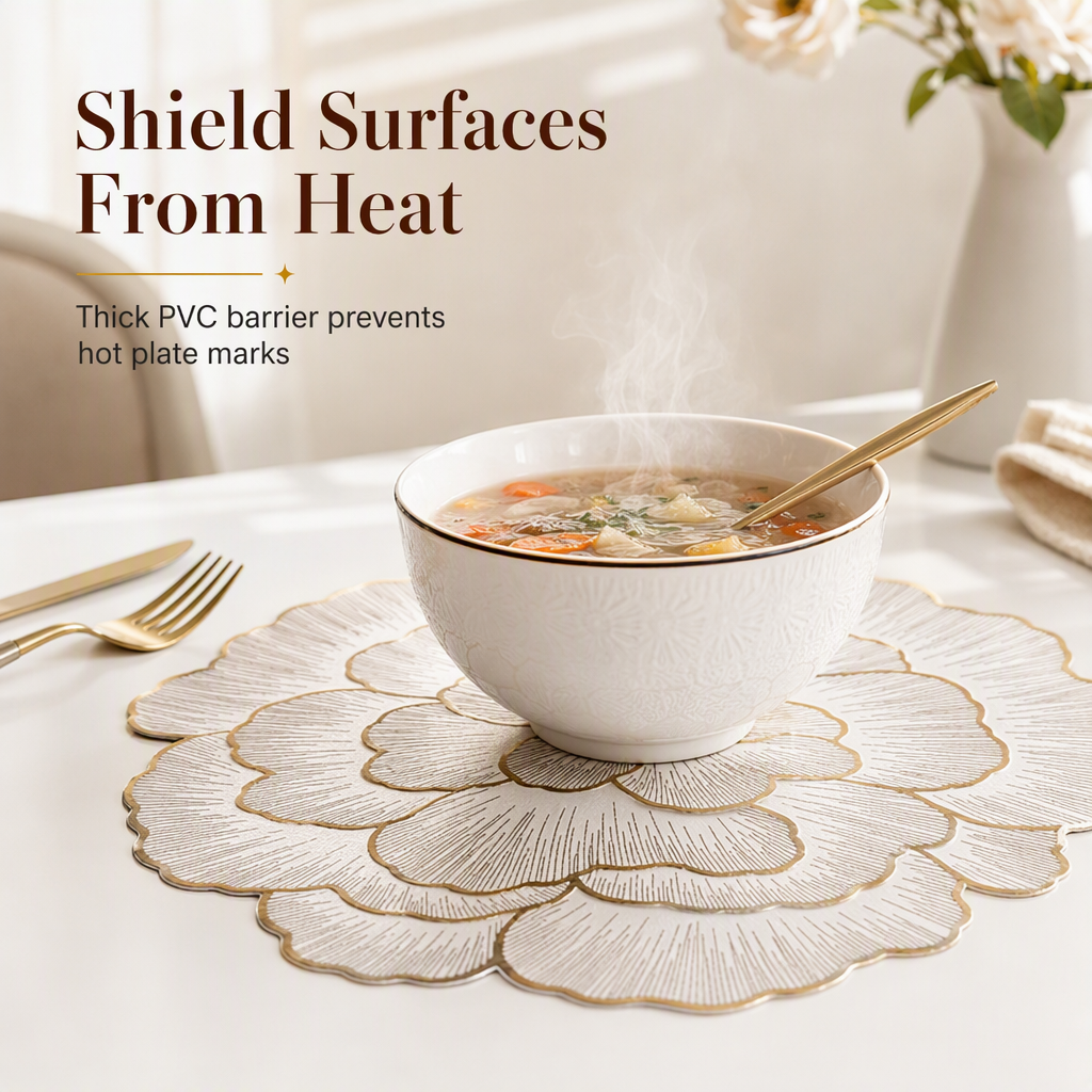 ✨ Creative Peony Floral Hollow PVC Placemat & Heat Insulation Table Mat 🍽️