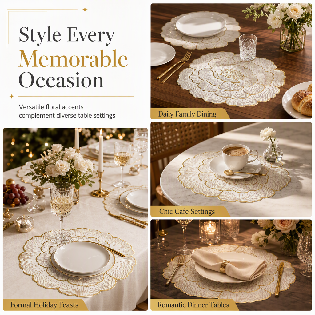 ✨ Creative Peony Floral Hollow PVC Placemat & Heat Insulation Table Mat 🍽️