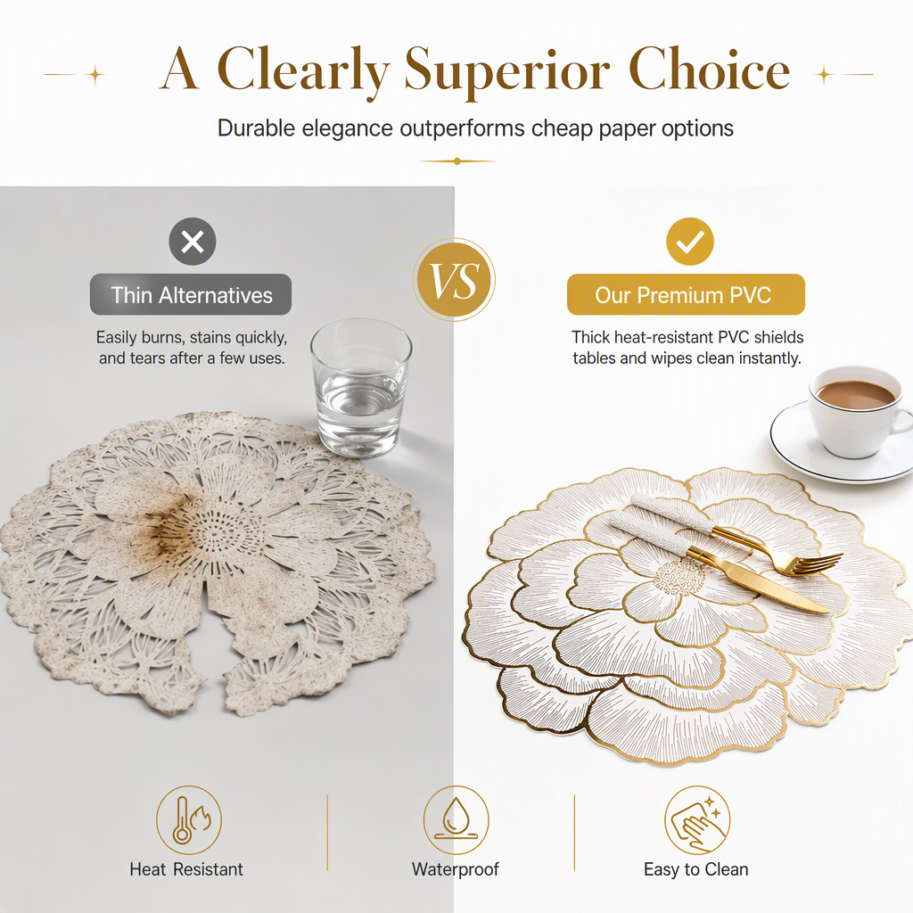 ✨ Creative Peony Floral Hollow PVC Placemat & Heat Insulation Table Mat 🍽️