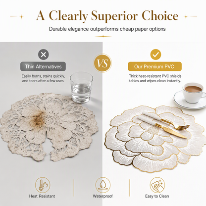 ✨ Creative Peony Floral Hollow PVC Placemat & Heat Insulation Table Mat 🍽️