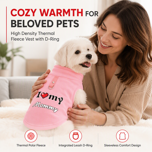 🐾 Cozy Plush Pet Warm Vest with D-Ring - Love Dad & Mom Printed Sweater 🐶