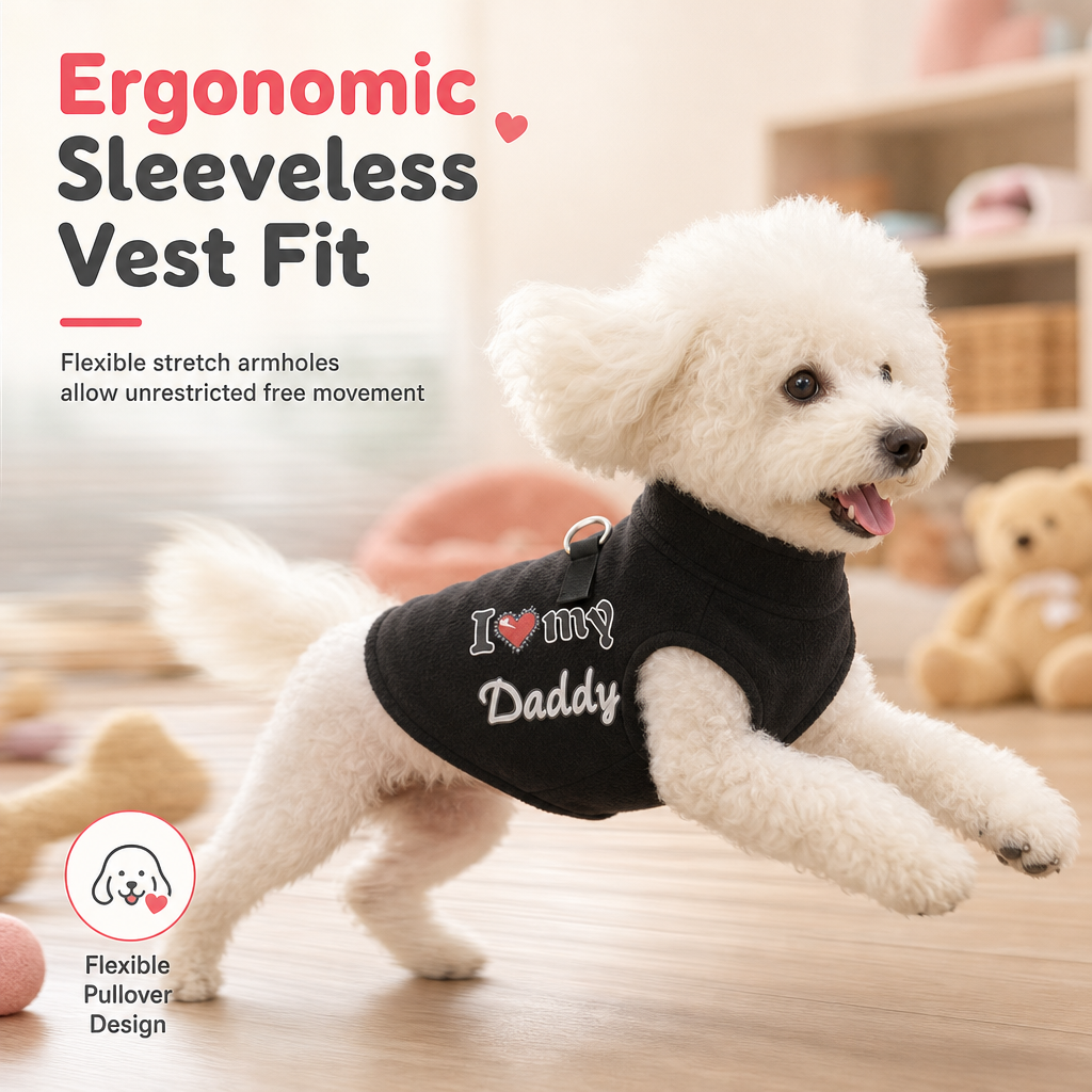 🐾 Cozy Plush Pet Warm Vest with D-Ring - Love Dad & Mom Printed Sweater 🐶