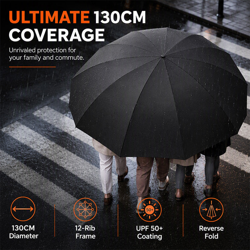 ☔ 130cm Extra Large Windproof Folding Umbrella - 12-Rib Reinforced Frame 🌧️