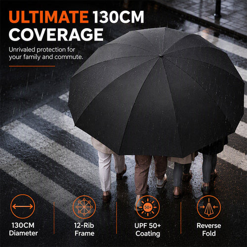 ☔ 130cm Extra Large Windproof Folding Umbrella - 12-Rib Reinforced Frame 🌧️