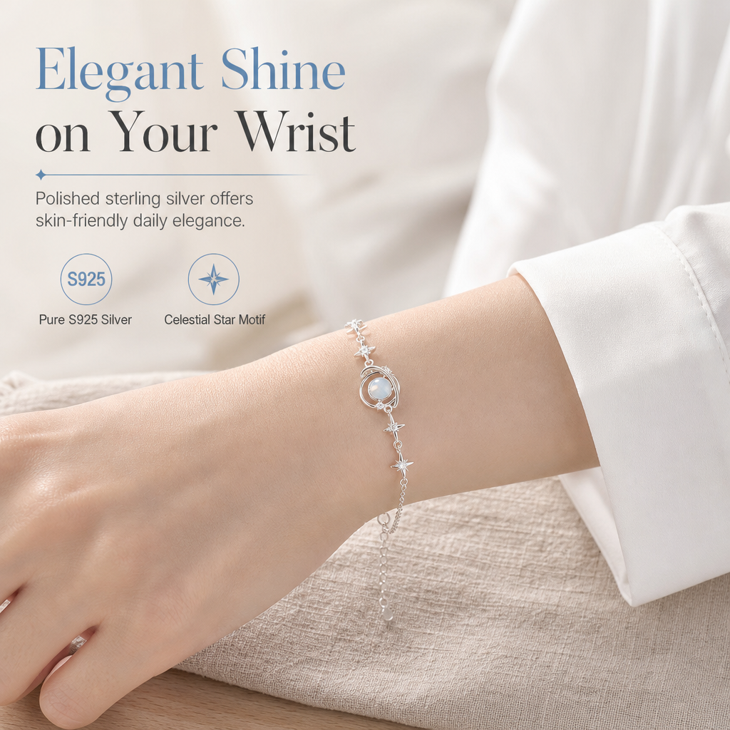 ✨ S925 Silver Celestial Planet Bracelet - Sparkling Rhinestone Inlay