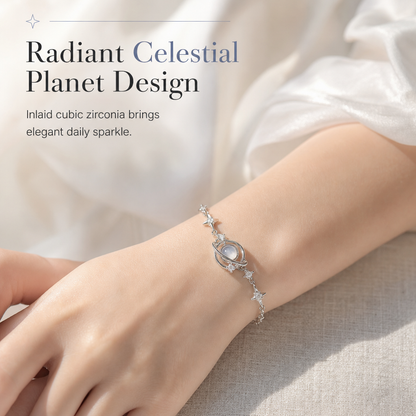 ✨ S925 Silver Celestial Planet Bracelet - Sparkling Rhinestone Inlay