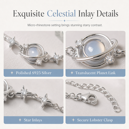 ✨ S925 Silver Celestial Planet Bracelet - Sparkling Rhinestone Inlay