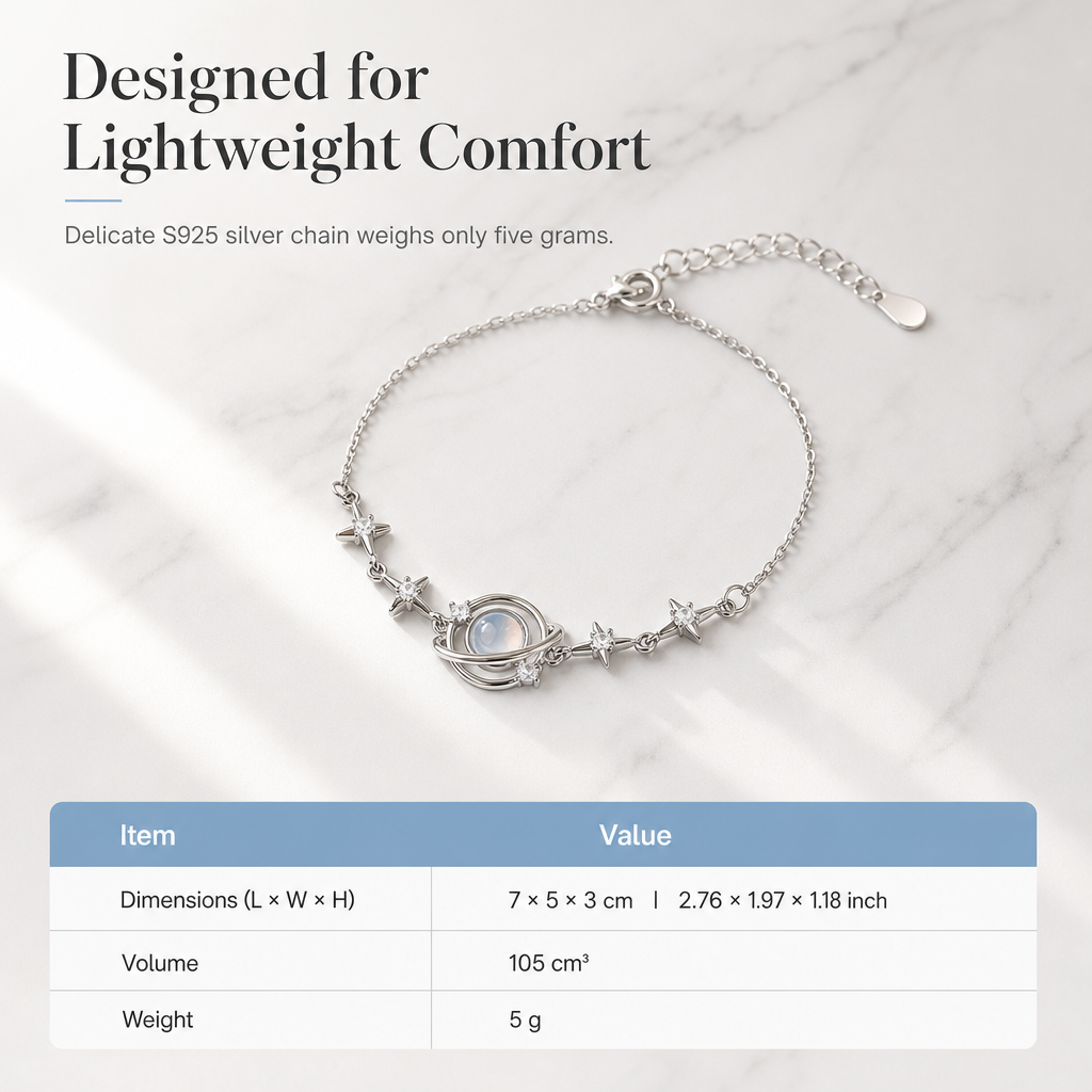 ✨ S925 Silver Celestial Planet Bracelet - Sparkling Rhinestone Inlay