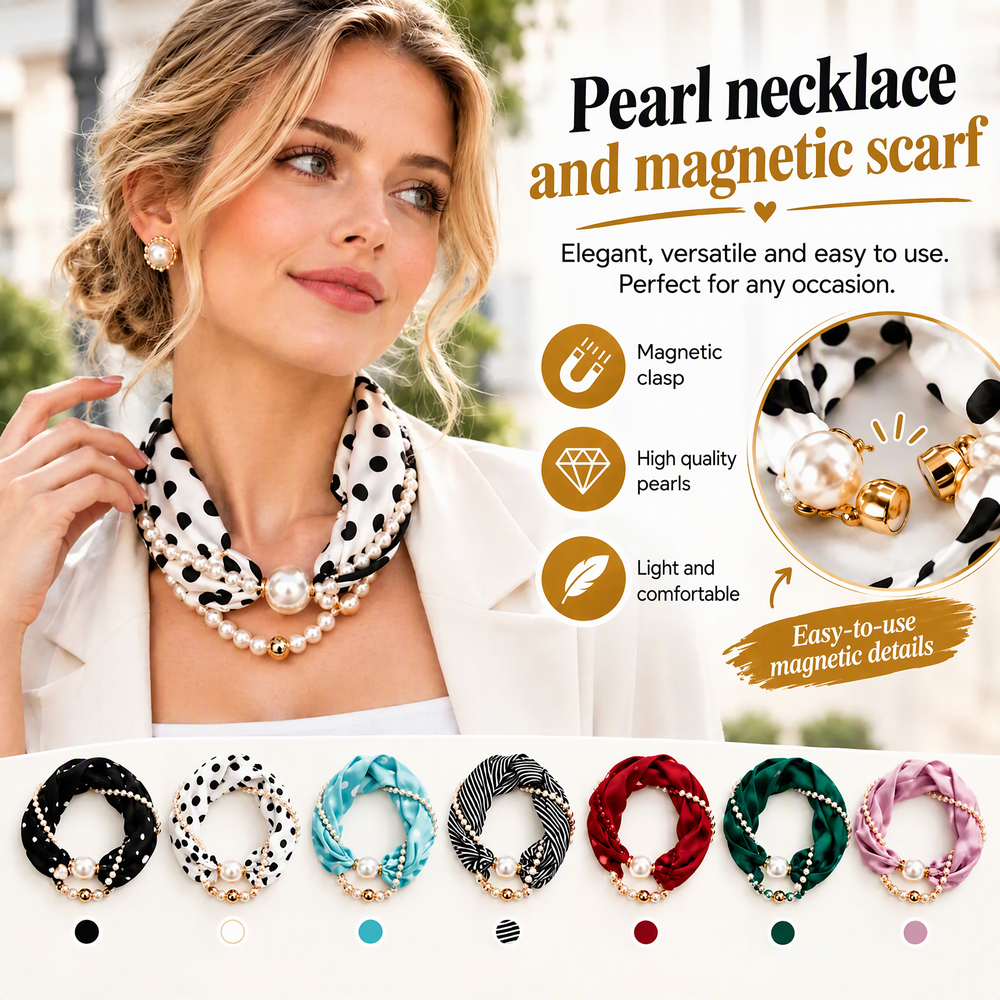 ✨ 3-in-1 Magnetic Scarf Necklace - Detachable Pearl Accent Choker 🎗️