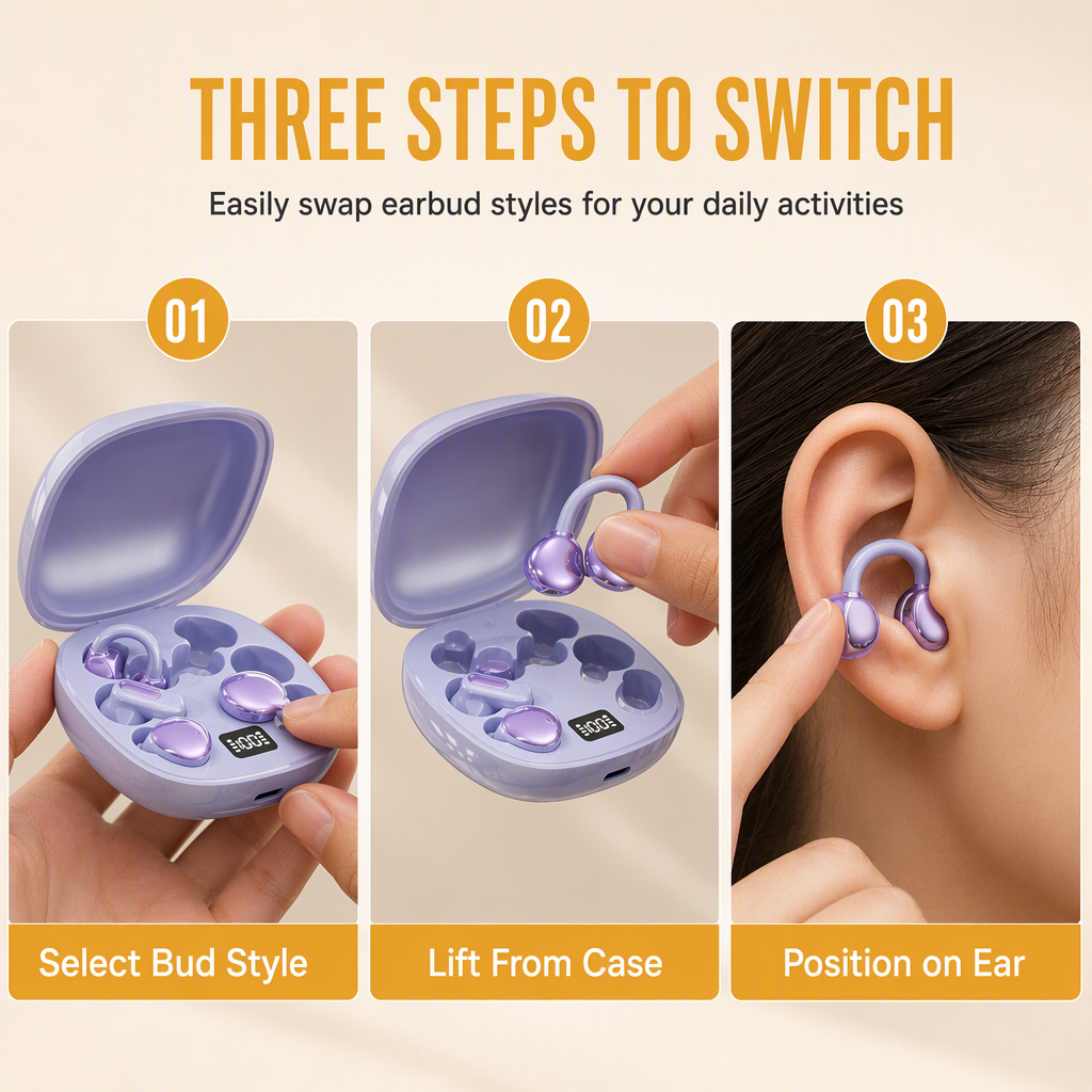 🎧 B115 Multi-Style Bluetooth Earphones - 3-in-1 Wireless Ear-Clip & In-Ear Set