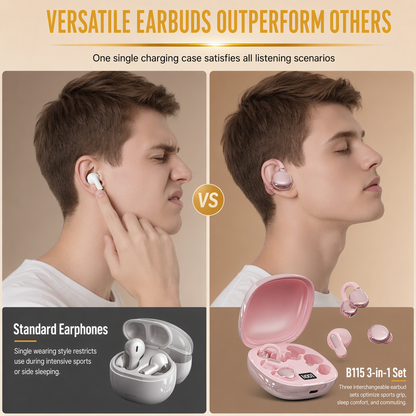 🎧 B115 Multi-Style Bluetooth Earphones - 3-in-1 Wireless Ear-Clip & In-Ear Set