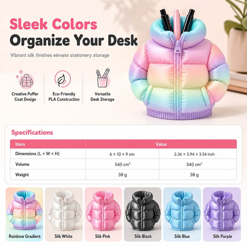 🧥 Puffer Coat Pen Holder ✏️ Cute 3D Printed Desk Organizer