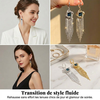 ✨ Elegant Blue Zircon Tassel Earrings - Vintage Glamour Drop Earrings