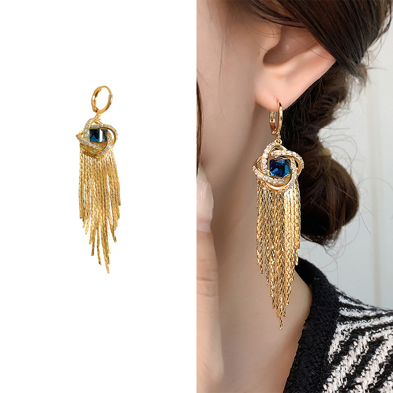 ✨ Elegant Blue Zircon Tassel Earrings - Vintage Glamour Drop Earrings