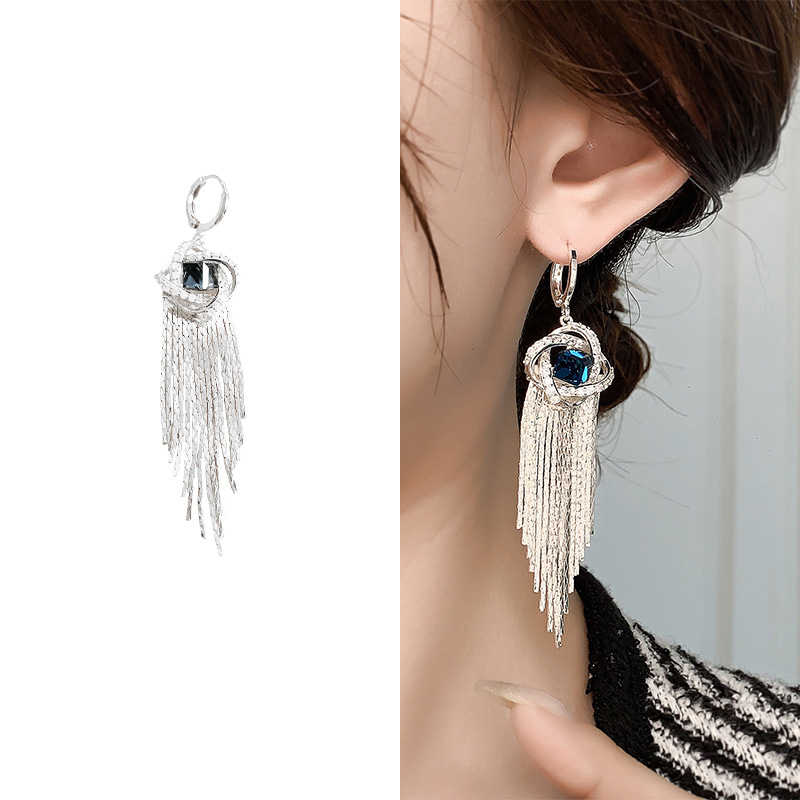 ✨ Elegant Blue Zircon Tassel Earrings - Vintage Glamour Drop Earrings