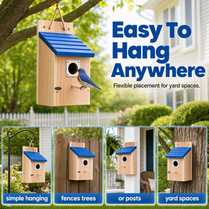 🐦 Wooden Outdoor Birdhouse - Heavy-Duty Hanging Songbird Nesting Shelter